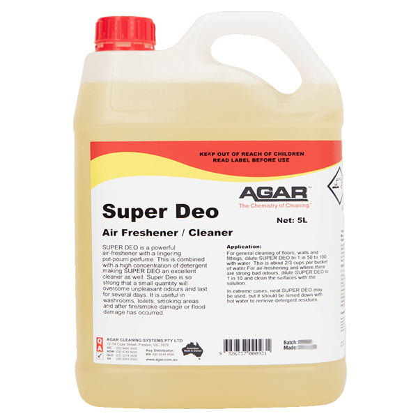 Agar | Super-deo Detergent and Air Freshener 5Lt | Crystalwhite Cleaning Supplies Melbourne