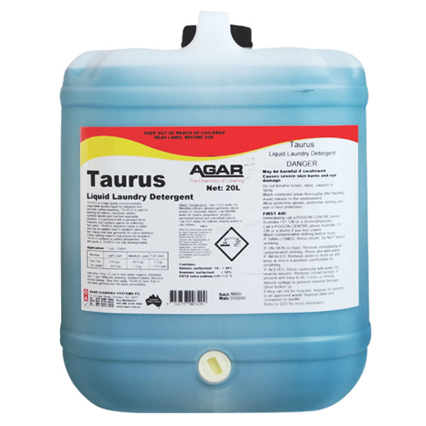 Agar | Taurus Liquid Laundry Detergent 20Lt | Crystalwhite Cleaning Supplies Melbourne