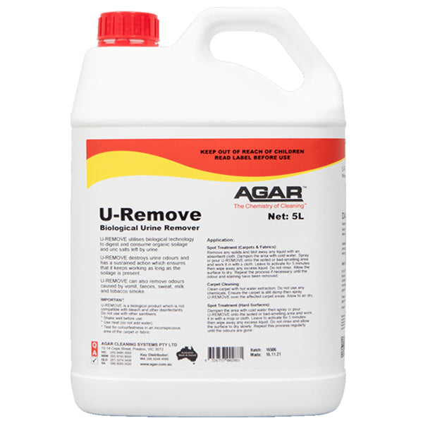 Agar | U_Remove Biological Urine Remover 5Lt | Crystalwhite Cleaning Supplies Melbourne