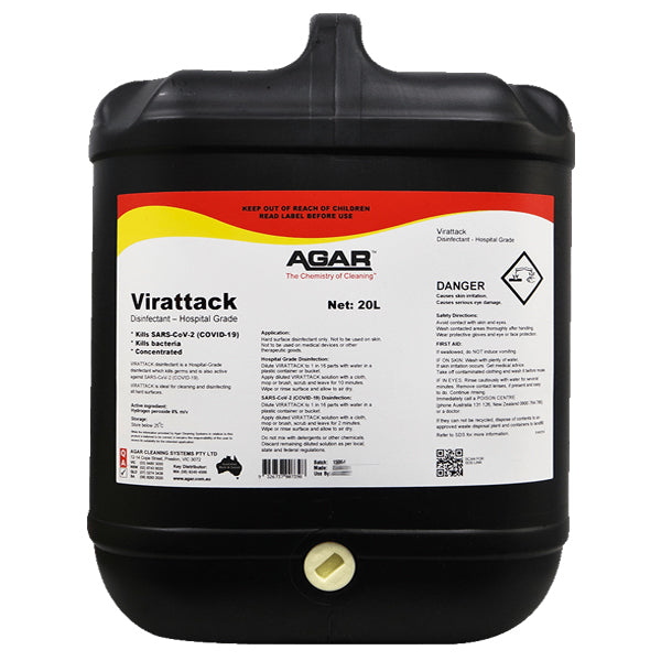 Agar | Virattack Hospital Grade Disinfectant 20Lt | Crystalwhite Cleaning Supplies Melbourne