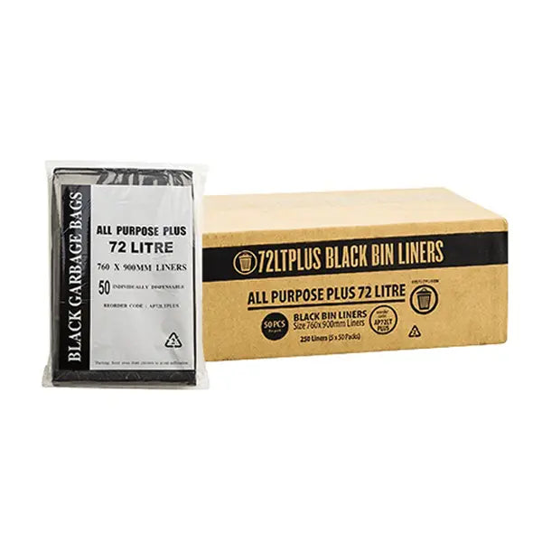 All Purpose 72Lt Black Bin Liners | 250 Bags