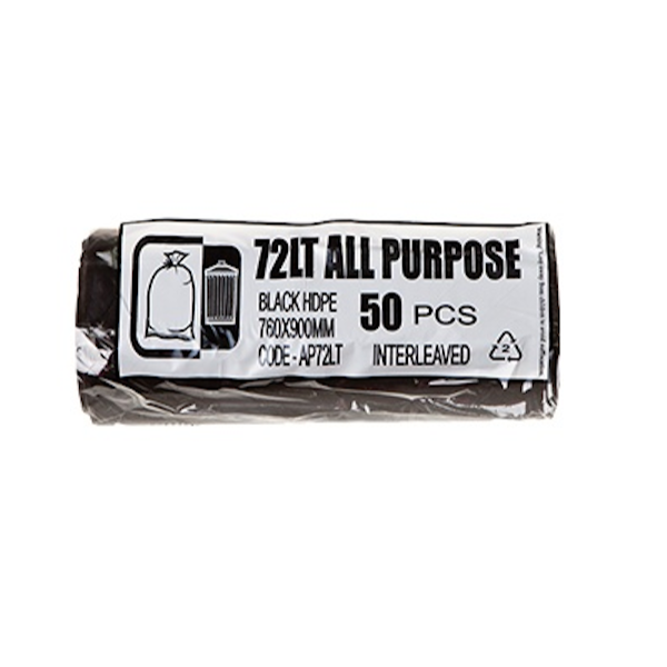 Austar Packaging | All Purpose 72Lt Black Bin Liners Rolls | Crystawhite Cleaning Supplies Melbourne