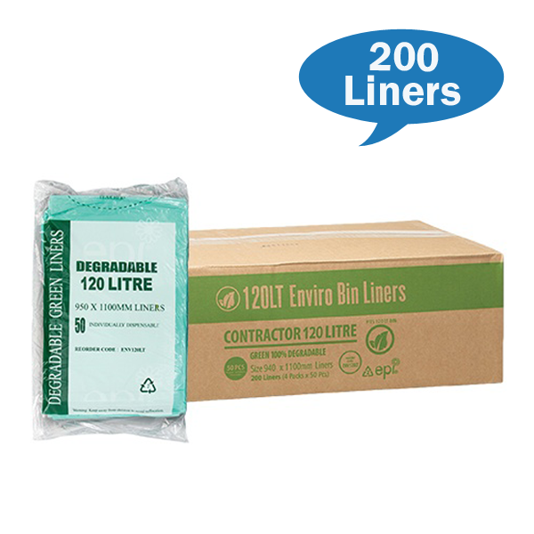 Austar Packaging | Green 100% Degradable 120 Lt Rubbish Bin Bags Liner Main | Crystalwhite Cleaning Supplies Melbourne