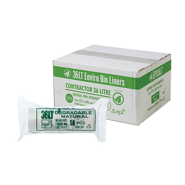 Austar Packaging | Clear 100% Degradable EPI 36 Lt Rubbish Bin Liner Carton | Crystalwhite Cleaning Supplies Melbourne