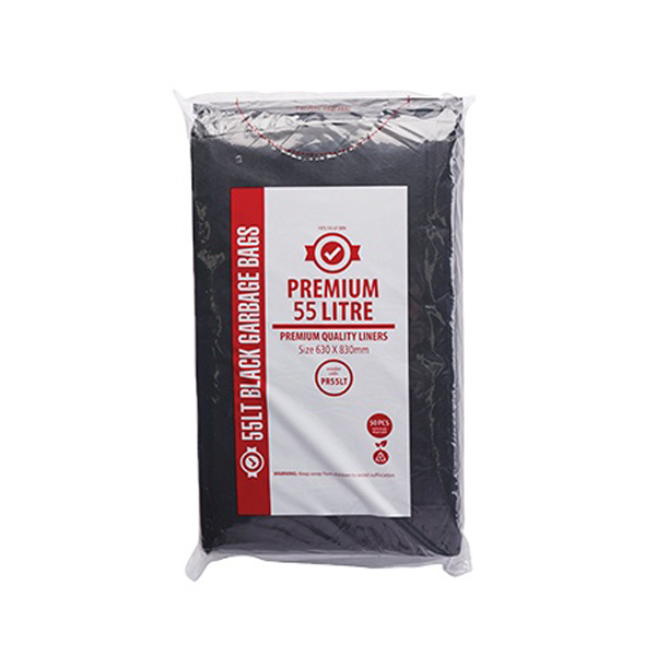 Austar Packaging | Premium 55Lt Black Rubbish Bin Bags Liners | Crystalwhite Cleaning Supplies Melbourne