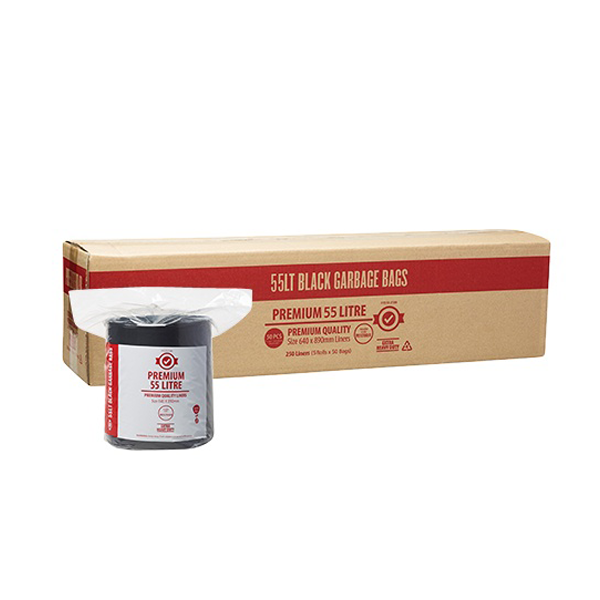 Austar Packaging | Premium 55Lt EHD/R Black Rubbish Bin Bags Liners | Crystalwhite Cleaning Supplies Melbourne