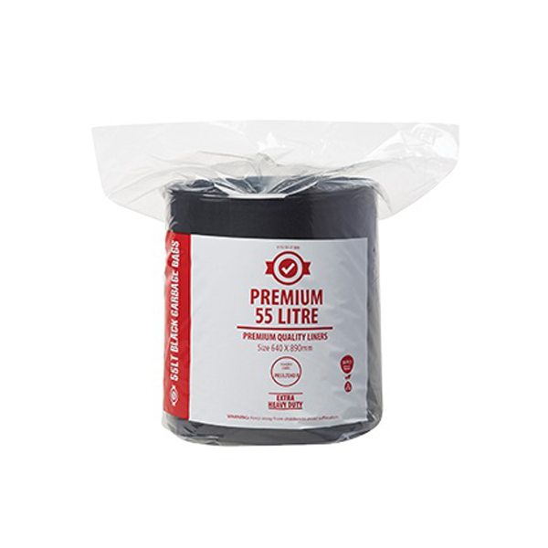 Austar Packaging | Premium 55Lt EHD/R Black Rubbish Bin Bags Liners | Crystalwhite Cleaning Supplies Melbourne
