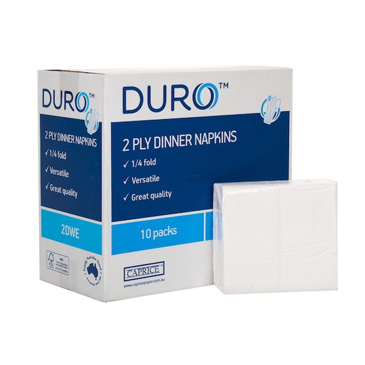 Caprice | Duro 2 Ply Dinner 1000 Napkins Quarter Fold White