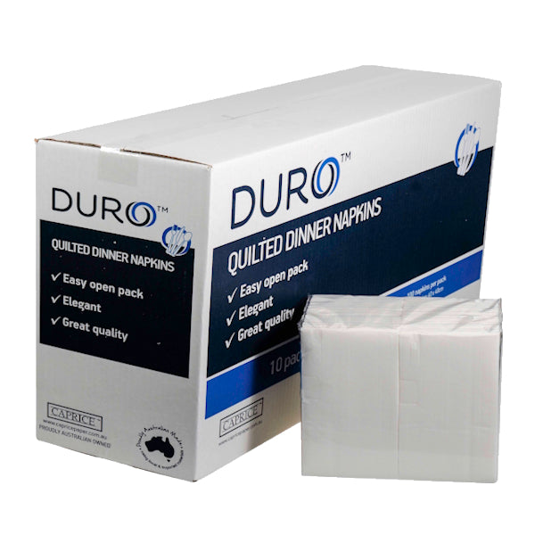 Caprice | Duro Napkins Quilted Dinner White GT Fold | Crystalwhite Cleaning Supplies Melbourne