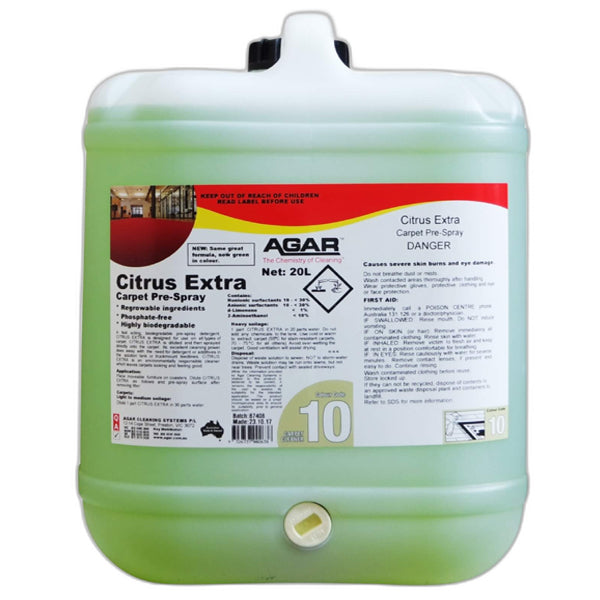 Agar | Citrus Extra Carpet Cleaner (Prespray) Biodegradable 20Lt | Crystalwhite Cleaning Supplies Melbourne