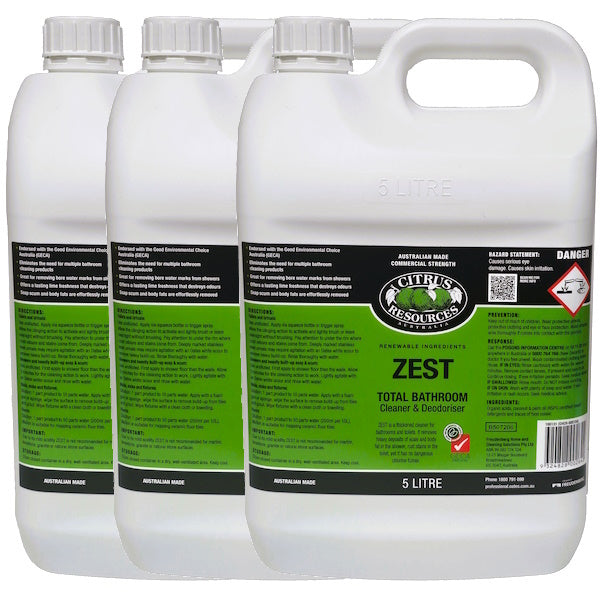 Citrus Resources | Zest 3X5Lt Total Bathroom Cleaner and Doedoriser | Crystalwhite Cleaning Supplies Melbourne