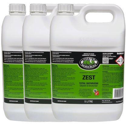 Citrus Resources | Zest 3X5Lt Total Bathroom Cleaner and Doedoriser | Crystalwhite Cleaning Supplies Melbourne