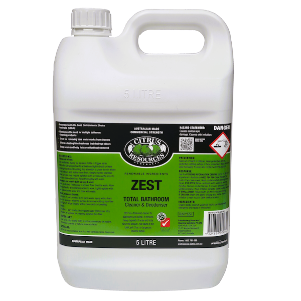 Citrus Resources | Zest 5Lt Total Bathroom Cleaner and Doedoriser | Crystalwhite Cleaning Supplies Melbourne