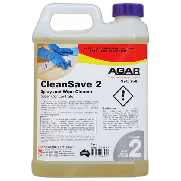 Agar | Cleansave 2 Spray and Wipe Cleaner 2.5Lt | Crystalwhite Cleaning Supplies Melbourne