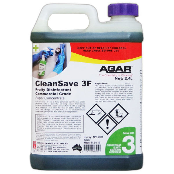 Agar | Cleansave 3F Fruity Disinfectant Commercial Grade 5Lt | Crystalwhite Cleaning Supplies Melbourne