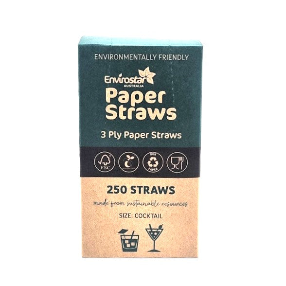 Envirostar | Cocktail Paper Straws Premium  250 | Crystalwhite Cleaning Supplies Melbourne