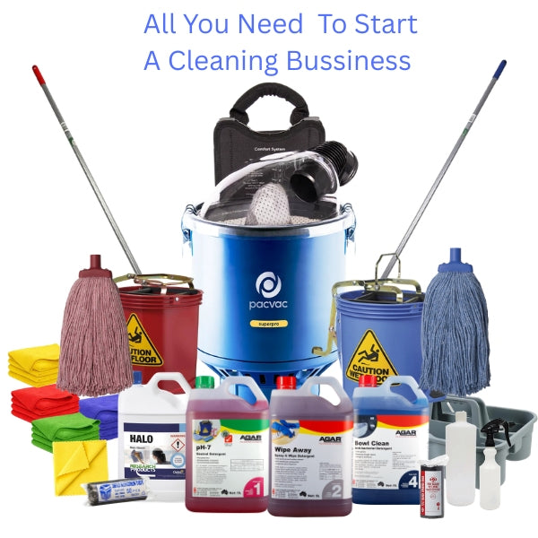 Crystalwhite Cleaning Supplies | Commercial Cleaning Start-up Kit | Pacvac Superpro Commercial Vacuum | Crystalwhite Cleaning Supplies Melbourne.
