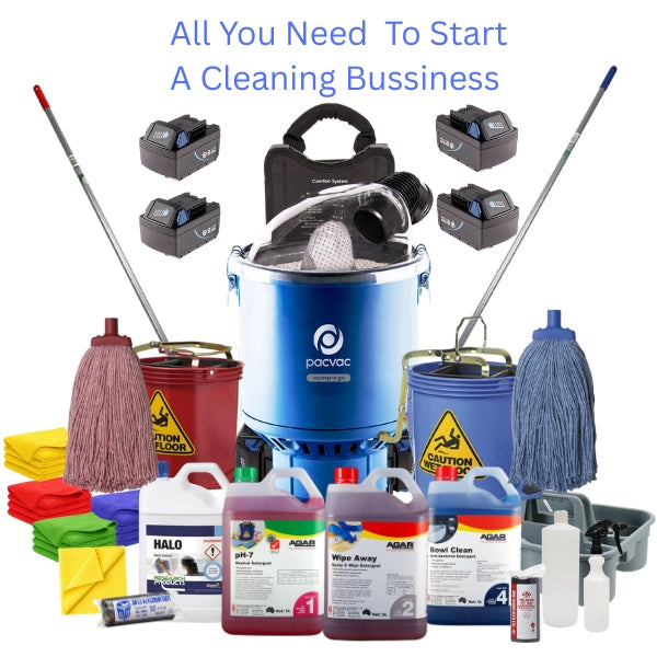 Commercial Cleaning Start-up Kit | Pacvac Superpro Go Commercial Vacuum | Crystalwhite Cleaning Supplies Melbourne.