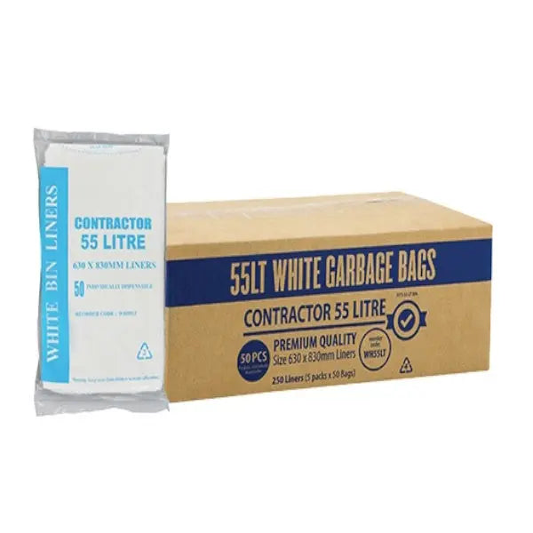 Contractor 55Lt White Bin Liner | 250 Bags