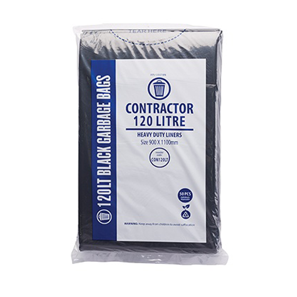 Contractor 120Lt Black Bin liner | Crystalwhite Cleaning Supplies Melbourne