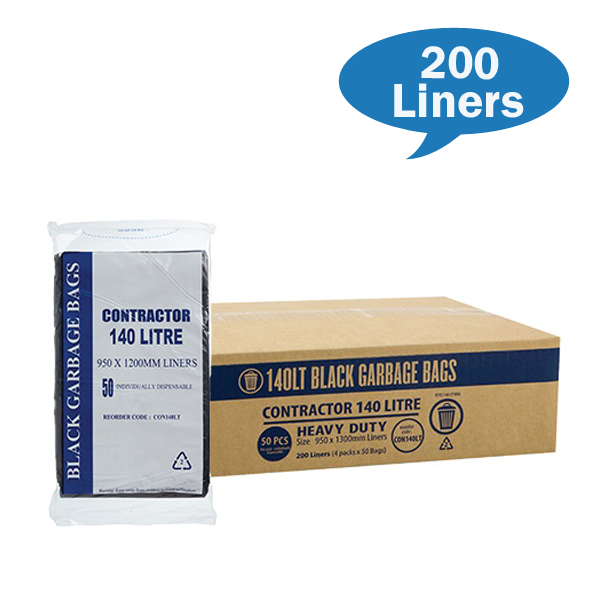 Contractor 140Lt Black Bin liner Carton Quantity | Crystalwhite Cleaning Supplies Melbourne
