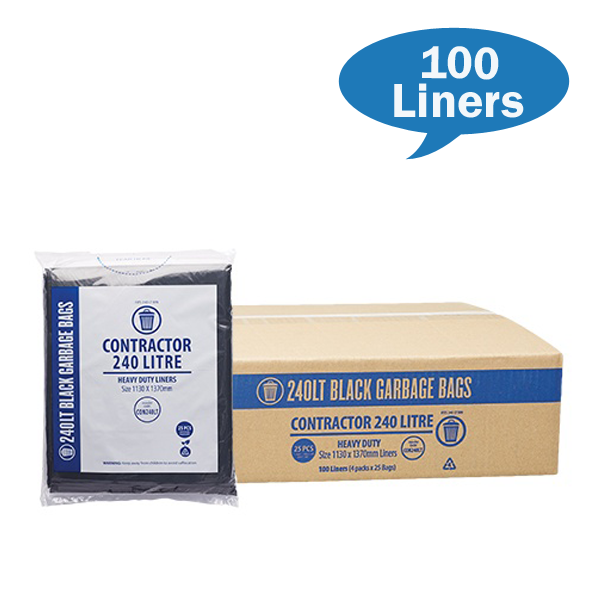 Contractor 240Lt Black Bin liner Carton Quantity | Crystalwhite Cleaning Supplies Melbourne