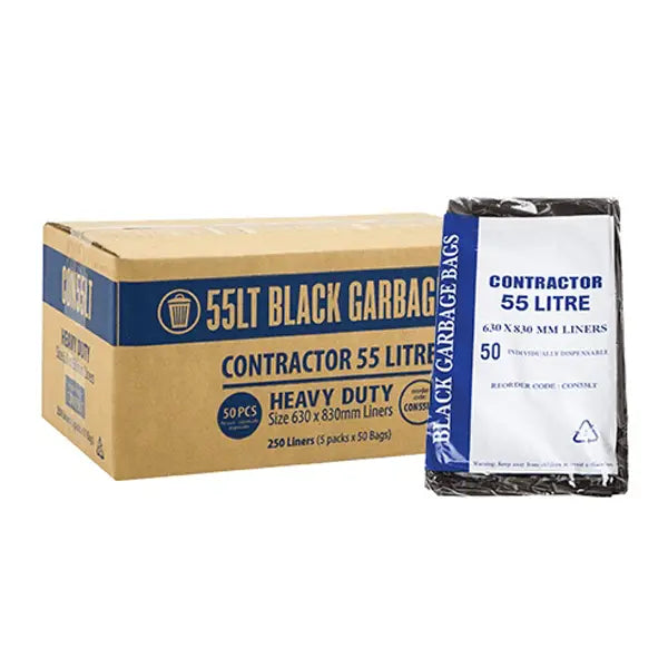 Contractor 55Lt Black Bin Liner | 250 Bags