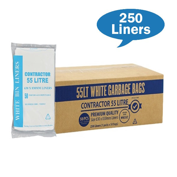 Austar Packaging | Contractor 55Lt White Bin Liner | Crystalwhite Cleaning Supplies Melbourne