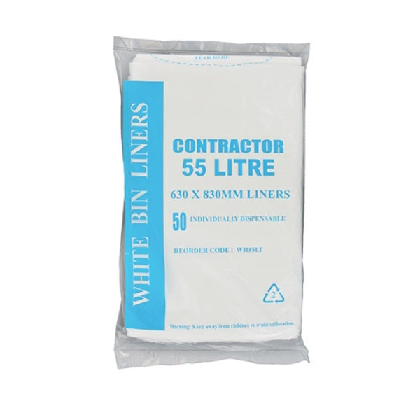 Austar Packaging | Contractor 55Lt White Bin Liner | Crystalwhite Cleaning Supplies Melbourne