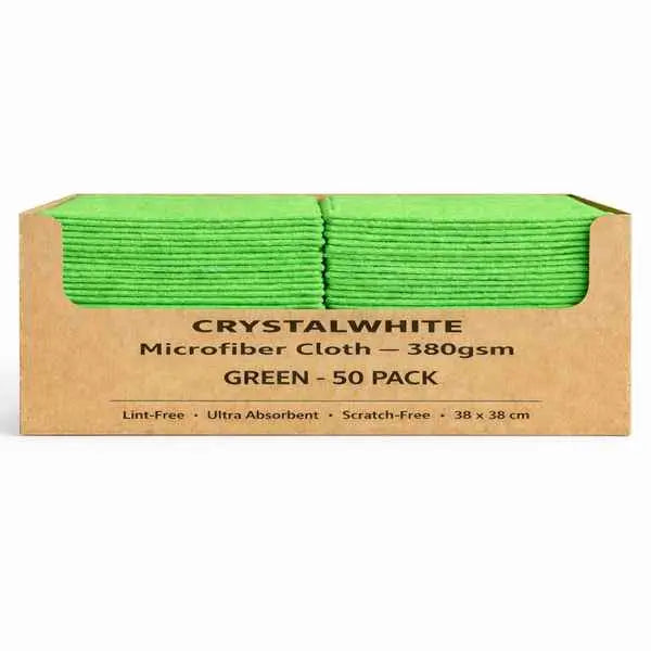 Crystalwhite | Microfibre Cloth Green [50 Cloths] | Crystalwhite Cleaning Supplies Melbourne
