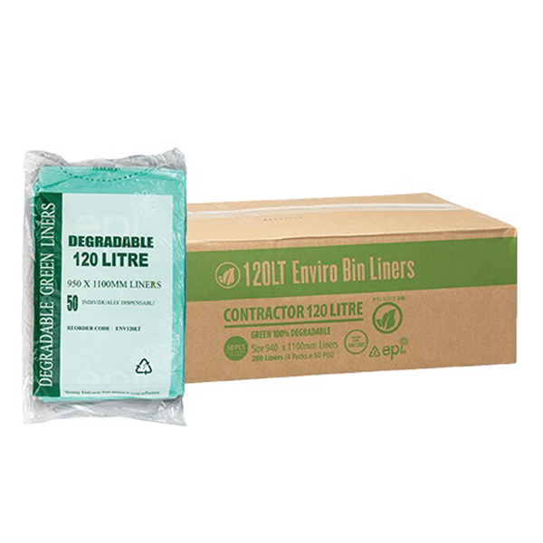 Green 100% Degradable 120 Lt Rubbish Bin Bags Liner | Crystalwhite Cleaning Supplies Melbourne