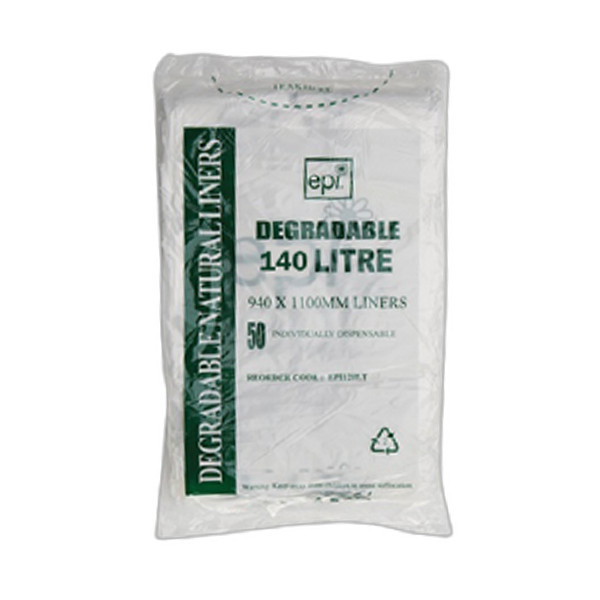 Clear 100% Degradable EPI 140 Lt Rubbish Bin Bags Liner | Crystalwhite Cleaning Supplies Melbourne