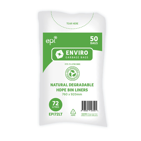 Austar Packaging | Green 100% Degradable EPI 72 Lt Rubbish Bin Bags Liner | Crystalwhite Cleaning Supplies Melbourne