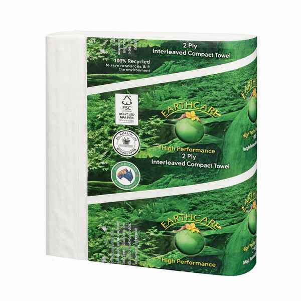Earthcare | 100% Recycled Compact Interleaved Hand Towel | Crystalwhite Cleaning Supplies Melbourne