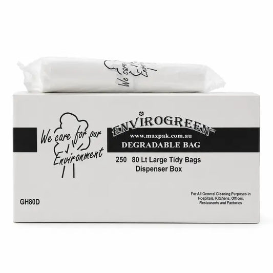 Envirogreen | Degradable 250 Bin Liners 80Lt | Crsytalwhite Cleaning Supplies Melbourne