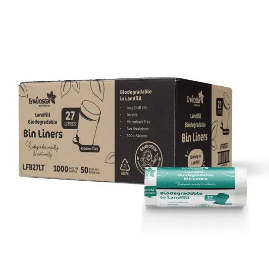 Envirostar | 27L Landfill Biodegradable Bin Liners in a Roll | Crystalwhite Cleaning Supplies Melbourne