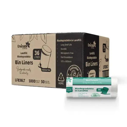 Envirostar | 36L Landfill Biodegradable Bin Liners in a Roll | Crystalwhite Cleaning Supplies Melbourne