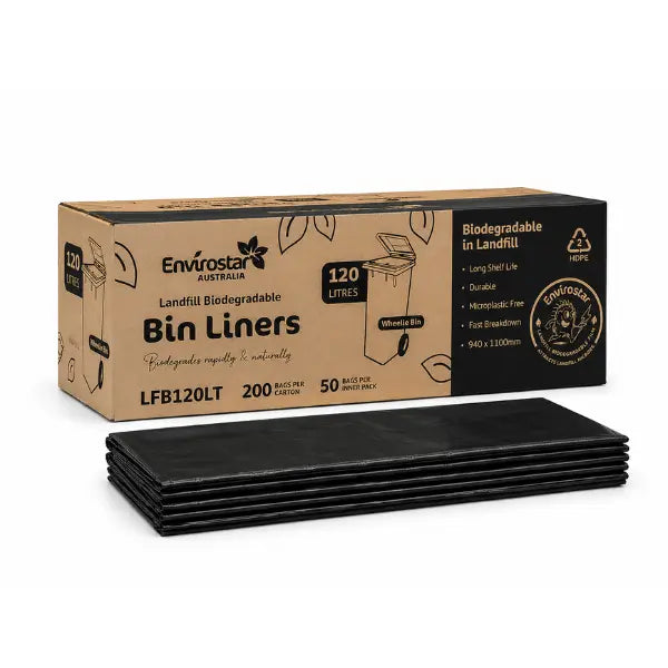 Envirostar | 120L Landfill Biodegradable Bin Liners 200 Bags | Crystalwhite Cleaning Supplies Melbourne