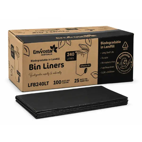 Envirostar | 240L Landfill Biodegradable Bin Liners 100 Bags | Crystalwhite Cleaning Supplies Melbourne.