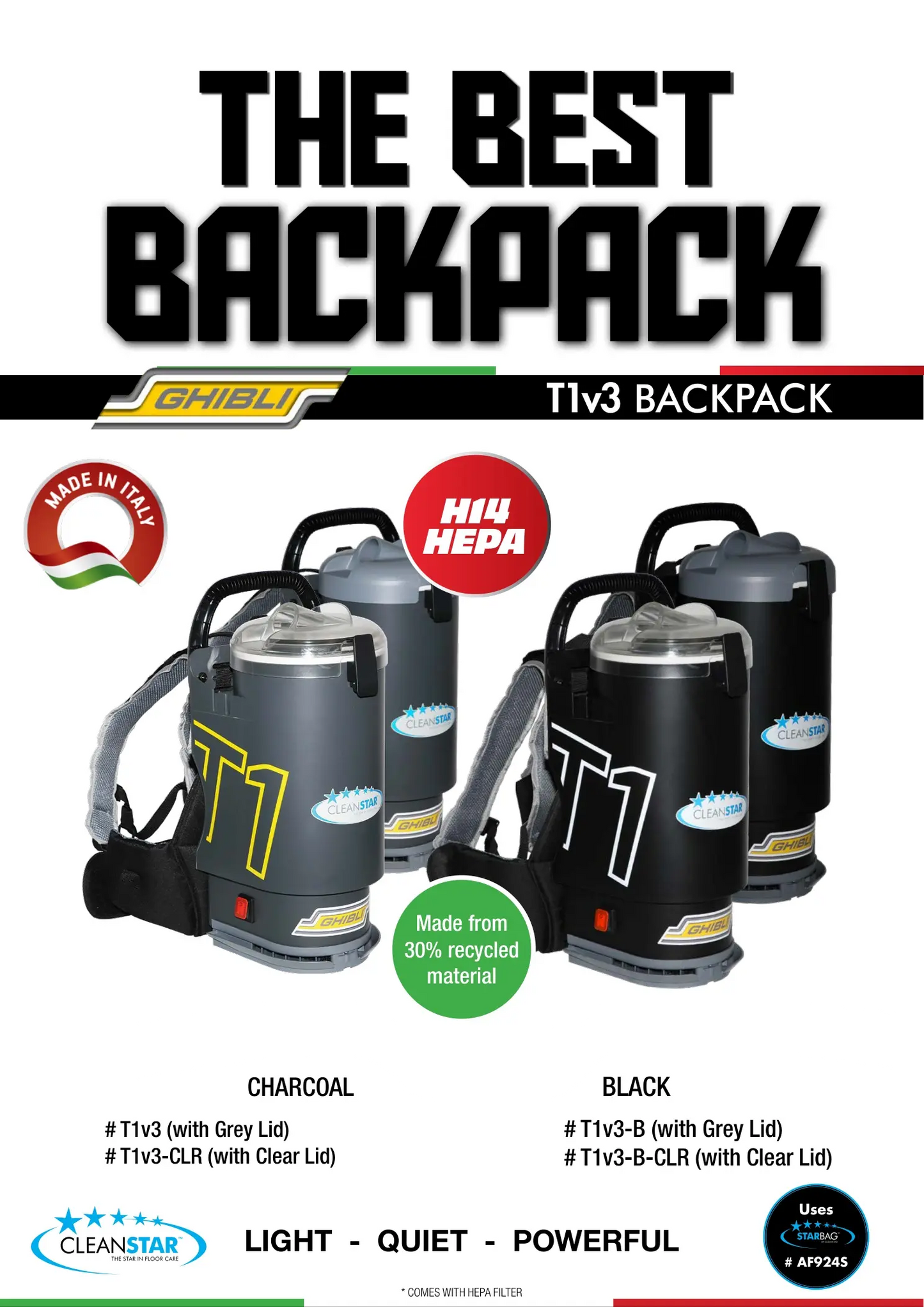 Ghibli | T1 Backpack Vacuum Cleaner | Crystalwhite Cleaning Supplies Melbourne.