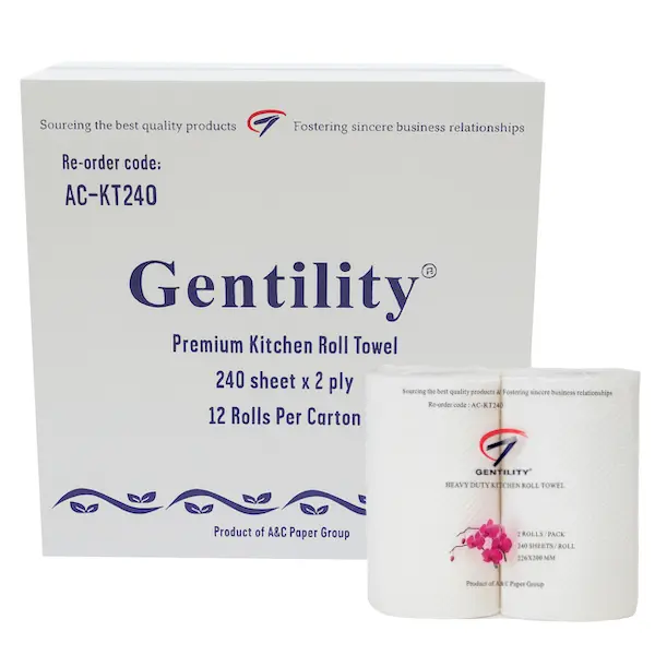 Gentility 2 Ply HD Kitchen Roll Towel 12 Rolls Carton Perforated Sheets
