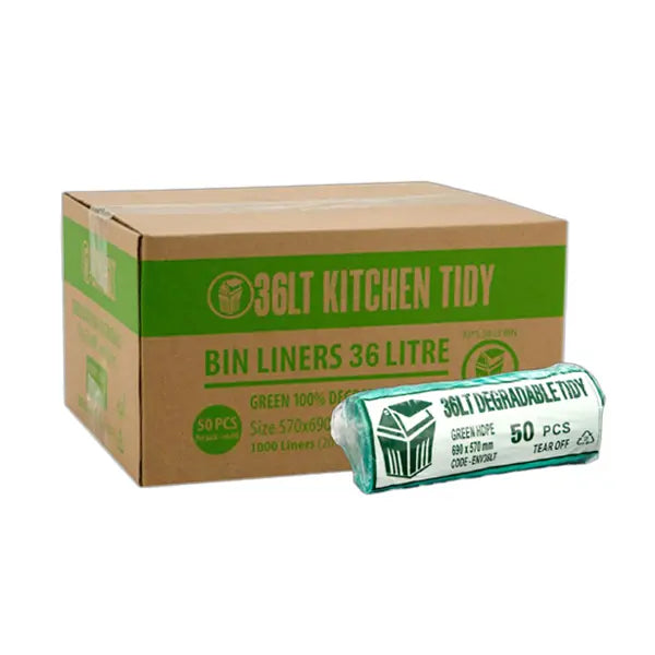 Austar Packaging | EPI 100% Degradable 36 Lt Green Rubbish Bin Bags Liner | Crystalwhite Cleaning Supplies Melbourne