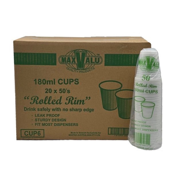 MaxValu | 180ml 6oz Water Cups 1000 | Crystalwhite Cleaning Supplies Melbourne