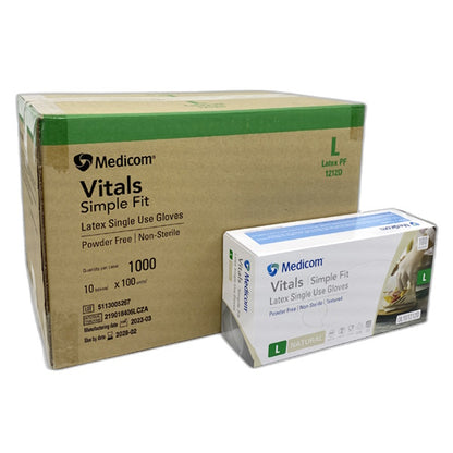 Medicom | Vitals Latex Disposable Gloves Large Clear and Powder Free | Crystalwhite Cleaning Supplies Melbourne