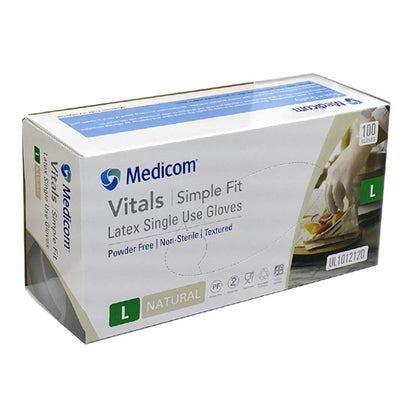 Medicom | Vitals Latex Disposable Gloves Large Clear and Powder Free | Crystalwhite Cleaning Supplies Melbourne