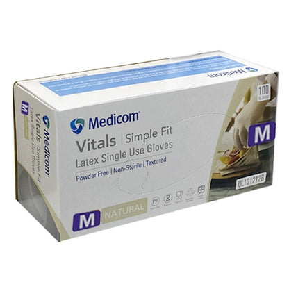 Medicom | Vitals Latex Disposable Gloves Medium Clear and Powder Free | Crystalwhite Cleaning Supplies Melbourne