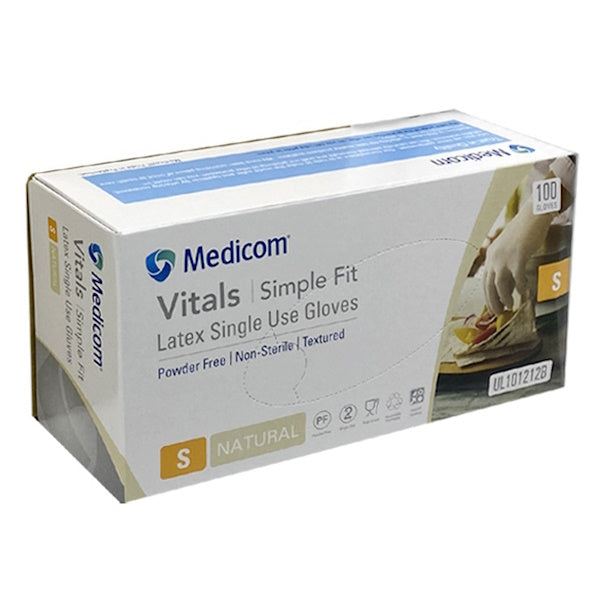Medicom | Vitals Latex Disposable Gloves Small Clear and Powder Free | Crystalwhite Cleaning Supplies Melbourne