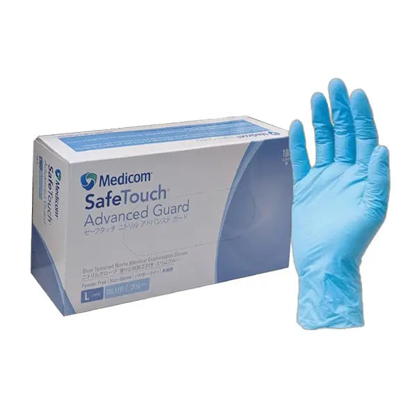 Medicom | SafeTouch Nitrile Disposable Gloves Large Blue and Powder Free | Crystalwhite Cleaning Supplies Melbourne