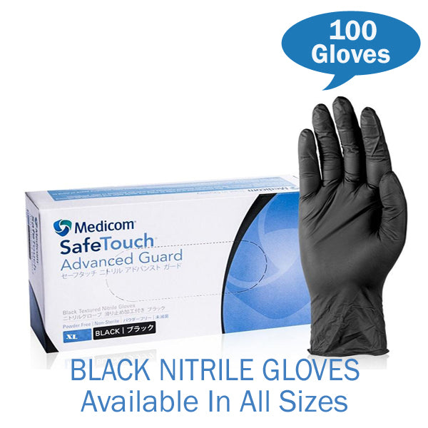 Medicom | Medicom Advance Guard Nitrile Gloves Black Powder Free | Crystalwhite Cleaning Supplies Melbourne
