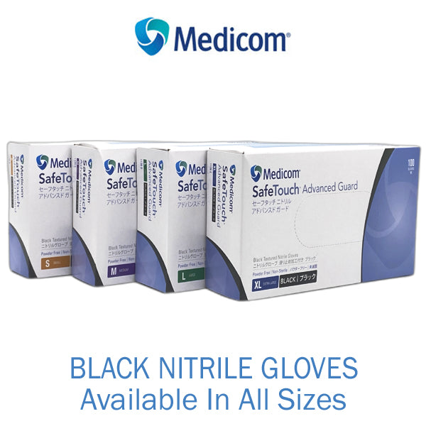 Medicom | Medicom Safe Touch Advanced Guard Black Nitrile Gloves | Crystalwhite Cleaning Supplies Melbourne